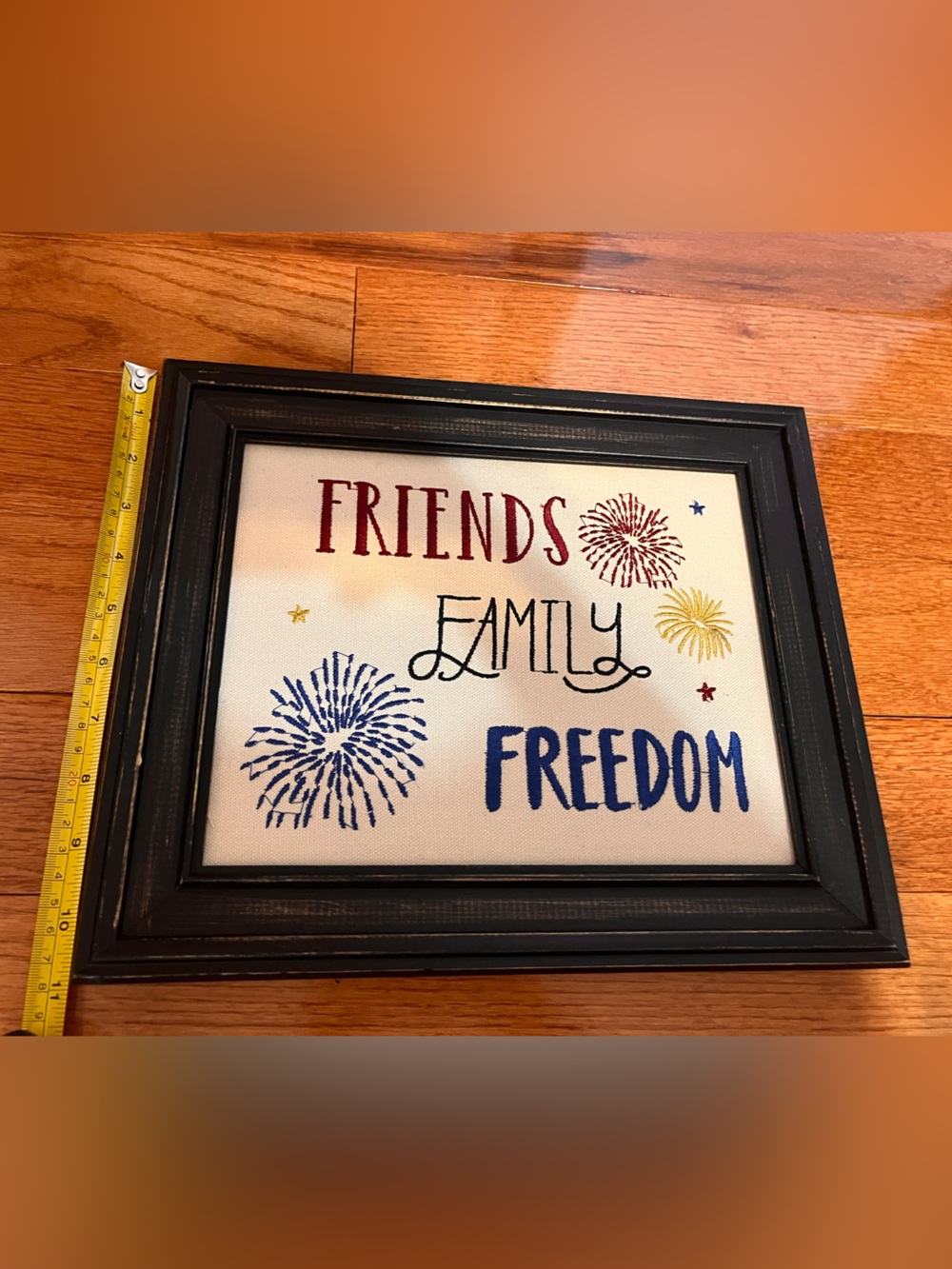 Primitive Friends Family Freedom Stitched Framed Sign